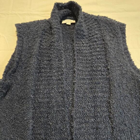 LOFT Open Front Sleeveless Cardigan Sweater Dark Blue Sz L Minimalist Comfy - Picture 2 of 10